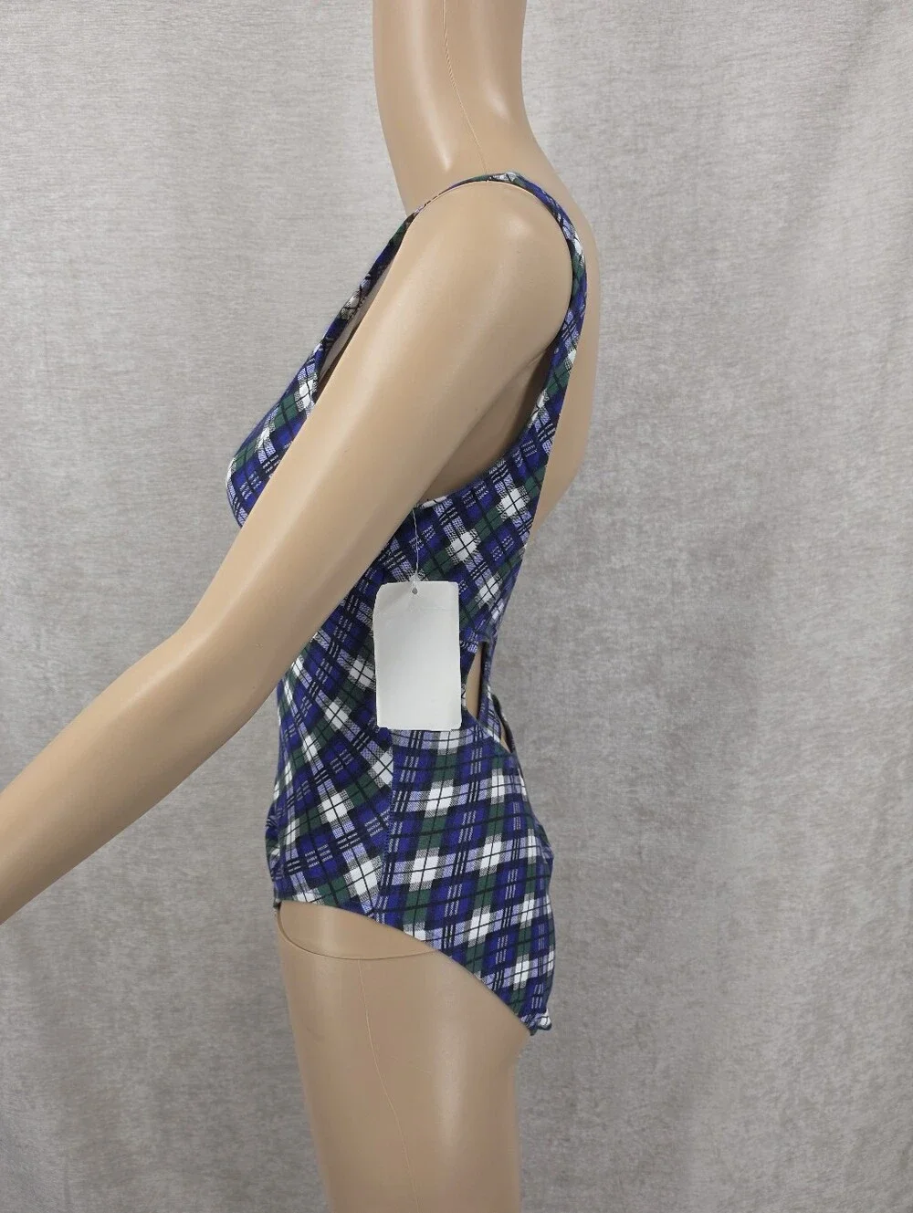 Westbound Vintage 90s Blue Tartan Plaid One-Piece Swimsuit Cotton